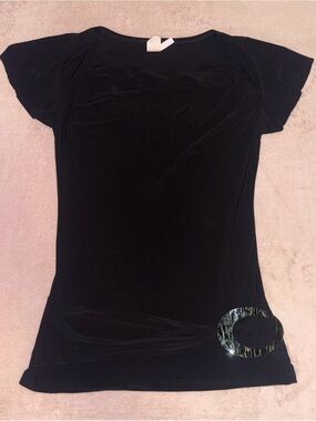 Vintage Y2K Mink Black Buckle Draped Stretch Top🖤✨